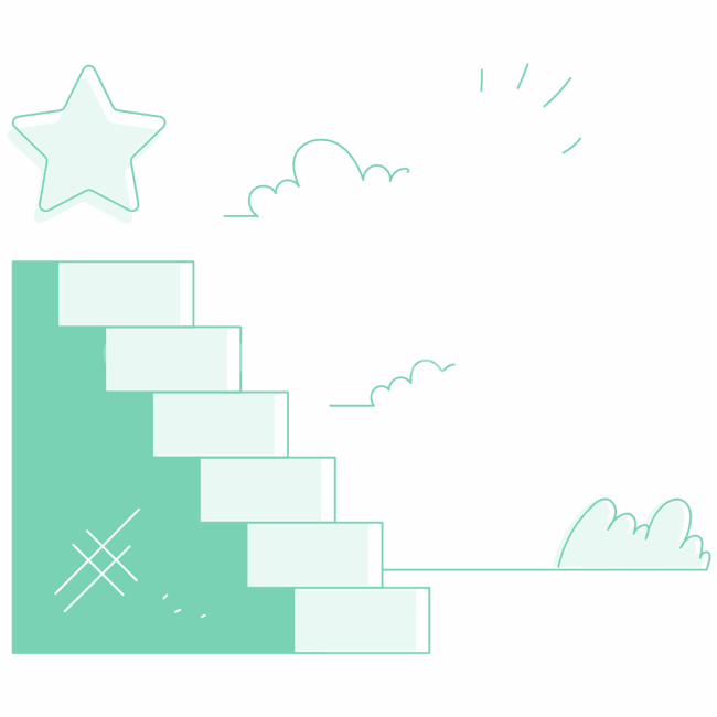 accomplishment, achievement, stairs, star, promotion, cloud, bush